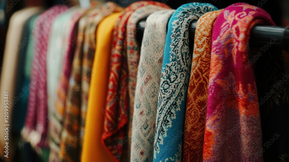 Colorful Collection of Varied Scarves Displayed Colorful Collection of Varied Scarves Displayed
