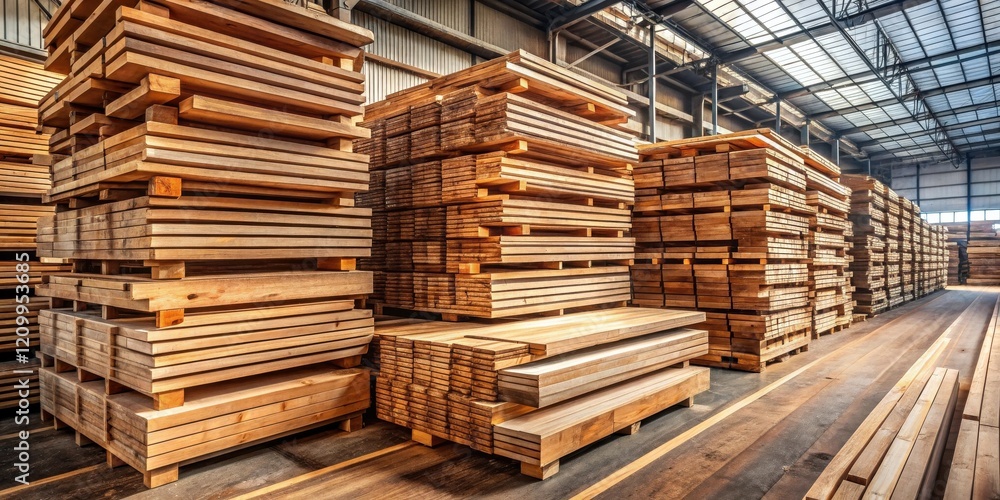 Warehouse Inventory of Stacked Lumber Planks for Construction Warehouse Inventory of Stacked Lumber Planks for Construction