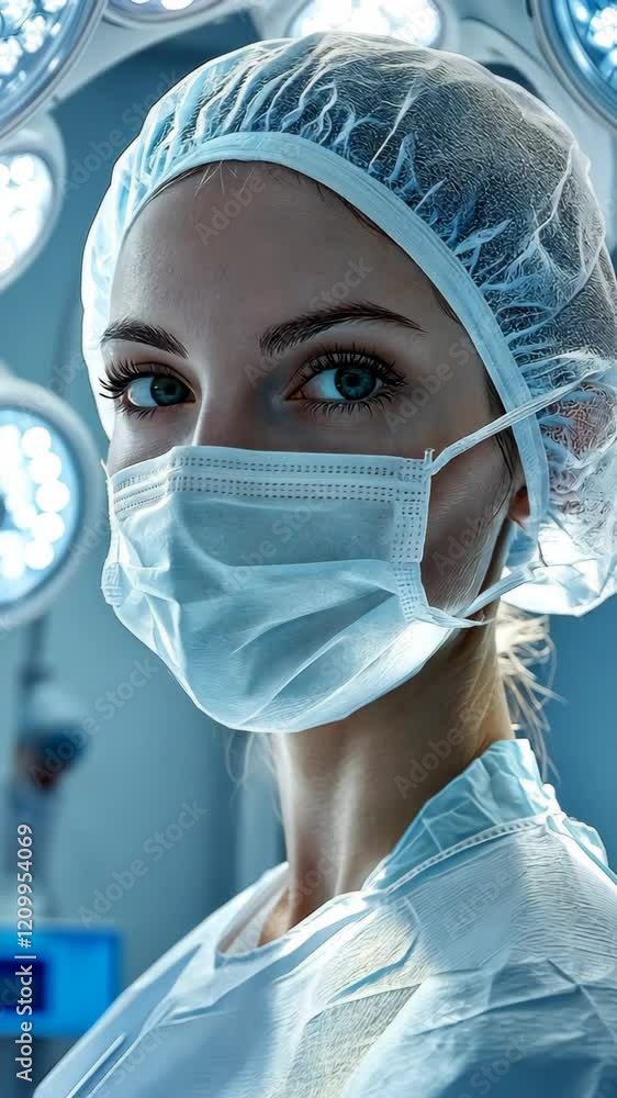 Medical professional in surgical attire prepares for operation in a sterile environment emphasizing focus and dedication Medical professional in surgical attire prepares for operation in a sterile environment emphasizing focus and dedication