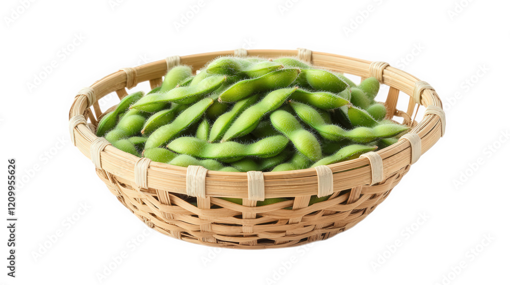 woven basket filled with fresh. vibrant green edamame pods. showcasing their natural color and texture the arrangement highlights the healthy and nutritious nature of this popular snack. often enjoyed woven basket filled with fresh. vibrant green edamame pods. showcasing their natural color and texture the arrangement highlights the healthy and nutritious nature of this popular snack. often enjoyed