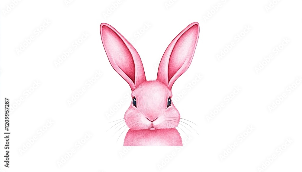 Fototapeta premium A vibrant pink rabbit portrait against a plain background, showcasing its features and expression