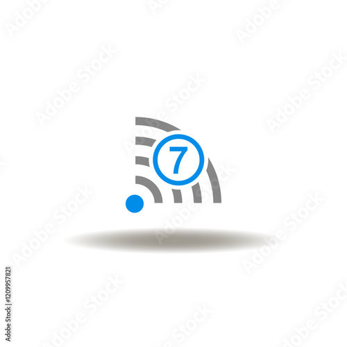 Vector illustration of wireless radio waves signal with seven number. Icon of WIFI 7. Symbol of Wi-Fi 7 next generation wireless mobile communication technology.
