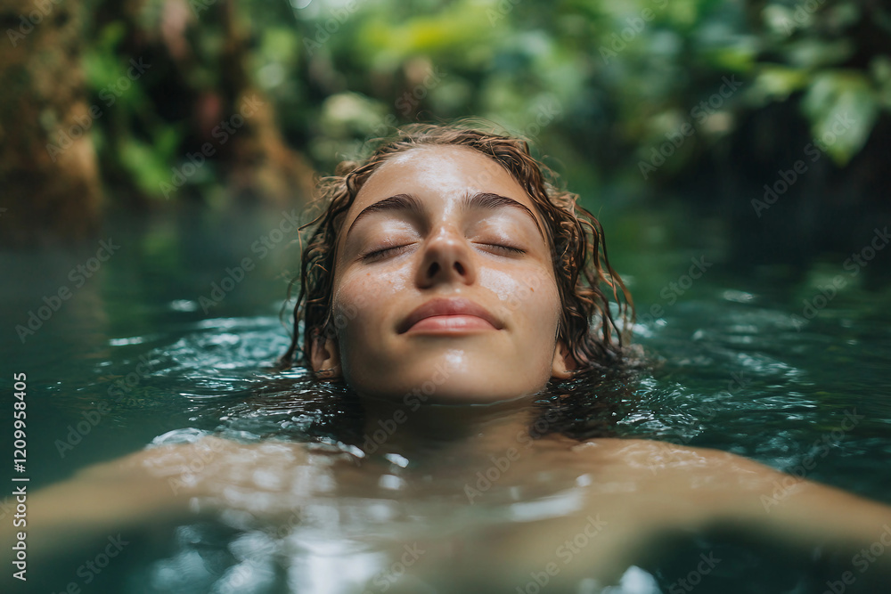 Obraz premium Generative AI illustration of beautiful girl relaxing in tropics