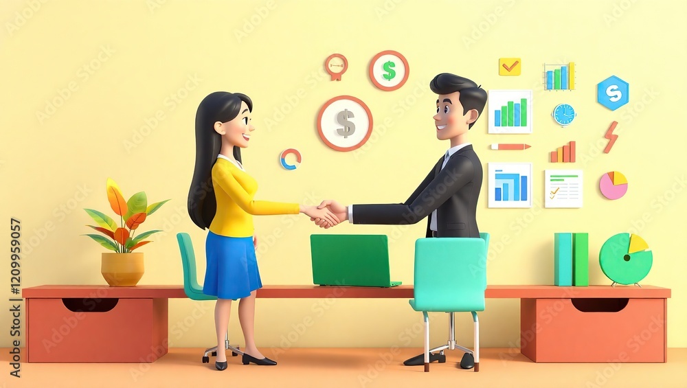 Businesspeople shaking hands in an office setting Businesspeople shaking hands in an office setting