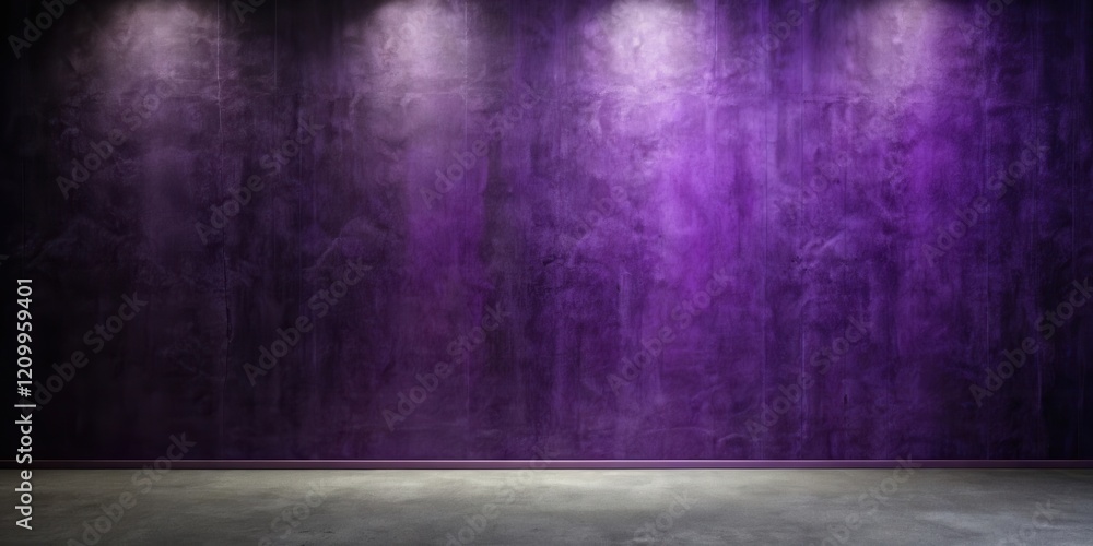 Dramatic Purple Wall with Spotlights and Concrete Floor Dramatic Purple Wall with Spotlights and Concrete Floor
