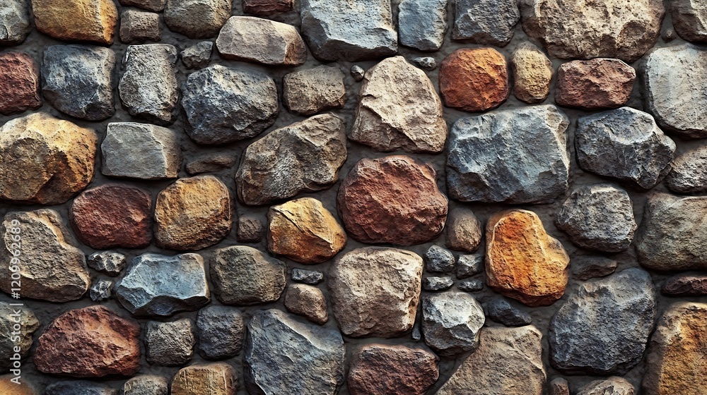 Stone Wall Texture: A close-up texture shot of a rustic stone wall, featuring a variety of sizes, shapes, and colors, creating a visually appealing and textured background for design projects. Stone Wall Texture: A close-up texture shot of a rustic stone wall, featuring a variety of sizes, shapes, and colors, creating a visually appealing and textured background for design projects.