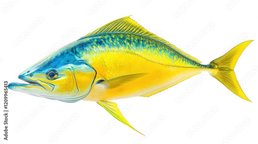 Fototapeta premium a vibrant. colorful fish with a blue and yellow body. showcasing its streamlined shape and fins this depiction emphasizes the fish's beauty and is likely intended for educational or illustrative purpo