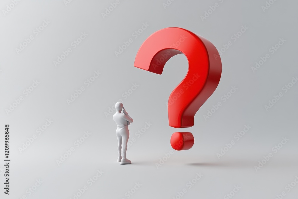 3D person thinking with a large red question mark 3D person thinking with a large red question mark
