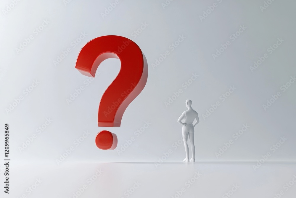 3D person thinking with a large red question mark 3D person thinking with a large red question mark