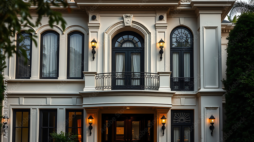 Fototapeta premium Majestic Classical Mansion: Exquisite Facade and Architectural Details