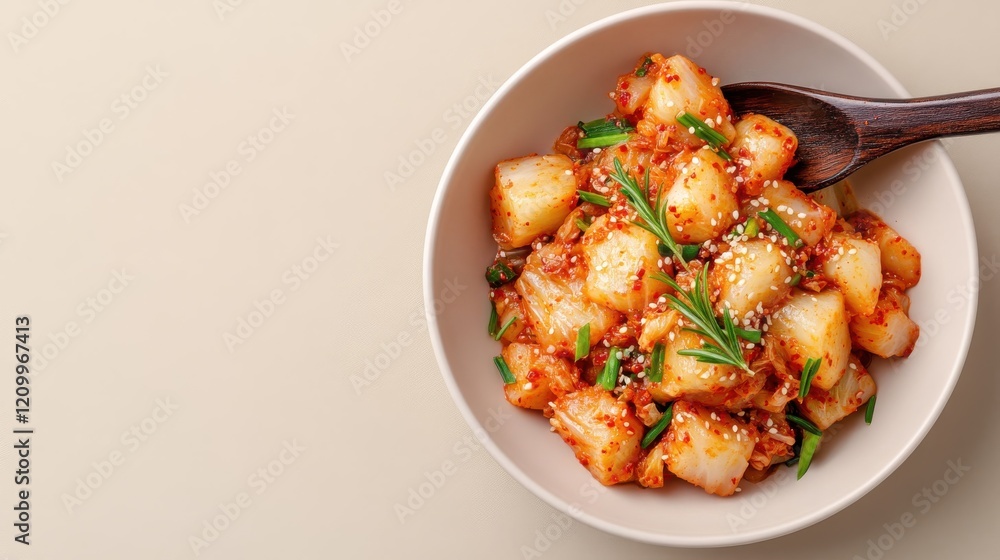 Bowl of Korean Kimchi with Fresh Herbs and Sesame Seeds Bowl of Korean Kimchi with Fresh Herbs and Sesame Seeds