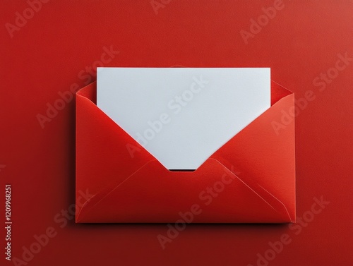 An empty red envelope with a blank piece of white paper inside it. photo