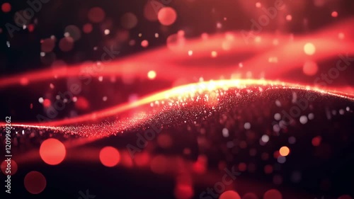 Sparkling red waving particles or glitter on dark background