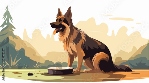 Flat illustration of dog. Guard dog. Domestic animal.