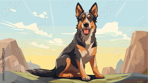 Flat illustration of dog. Guard dog. Domestic animal.