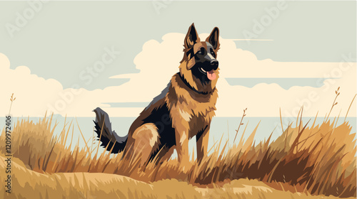 Flat illustration of dog. Guard dog. Domestic animal.