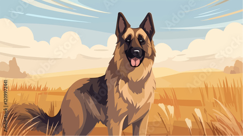 Flat illustration of dog. Guard dog. Domestic animal.