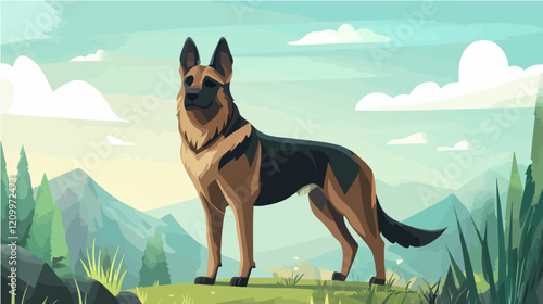 Flat illustration of dog. Guard dog. Domestic animal.
