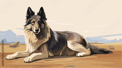 Flat illustration of dog. Guard dog. Domestic animal.