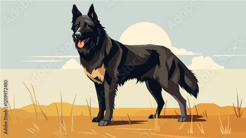 Flat illustration of dog. Guard dog. Domestic animal.