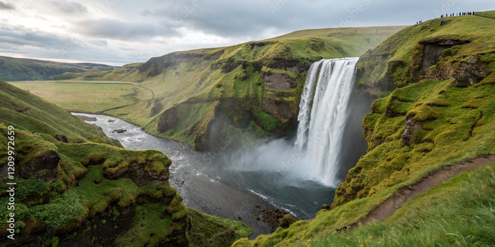 Obraz premium Famous Skogafoss Waterfall in South Iceland with Majestic Flow