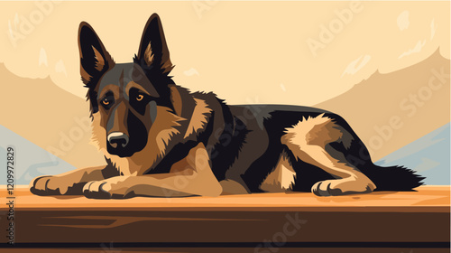 Flat illustration of dog. Guard dog. Domestic animal.