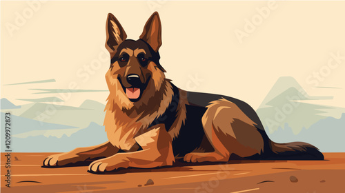 Flat illustration of dog. Guard dog. Domestic animal.