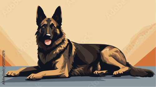 Flat illustration of dog. Guard dog. Domestic animal.