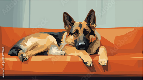 Flat illustration of dog. Guard dog. Domestic animal.