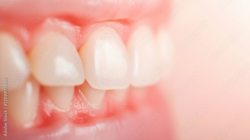 Detailed view of gum and teeth reveals the importance of daily oral care for maintaining health and preventing issues Detailed view of gum and teeth reveals the importance of daily oral care for maintaining health and preventing issues