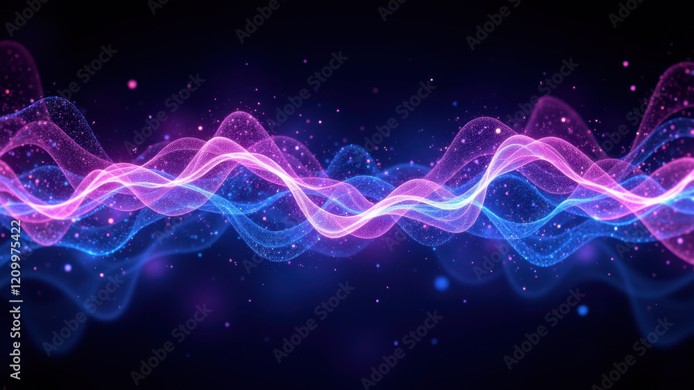 Fototapeta premium A futuristic AI tech digital wave with purple and blue hues.