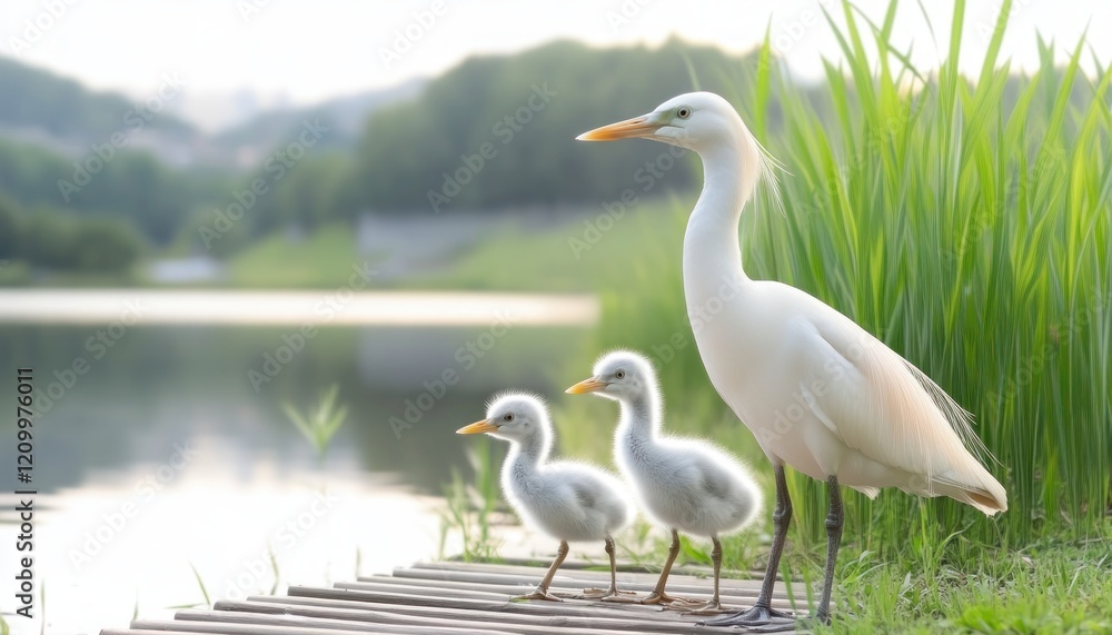 Witness the remarkable success of wetland conservation A family of Cattle Egrets thrives in a restored habitat, symbolizing the harmonious coexistence of wildlife and effective environmental Witness the remarkable success of wetland conservation A family of Cattle Egrets thrives in a restored habitat, symbolizing the harmonious coexistence of wildlife and effective environmental