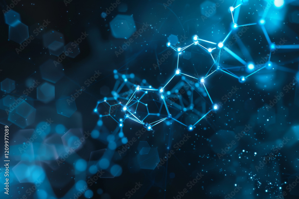 Abstract futuristic - Molecules technology with polygonal shapes on dark blue background Abstract futuristic - Molecules technology with polygonal shapes on dark blue background