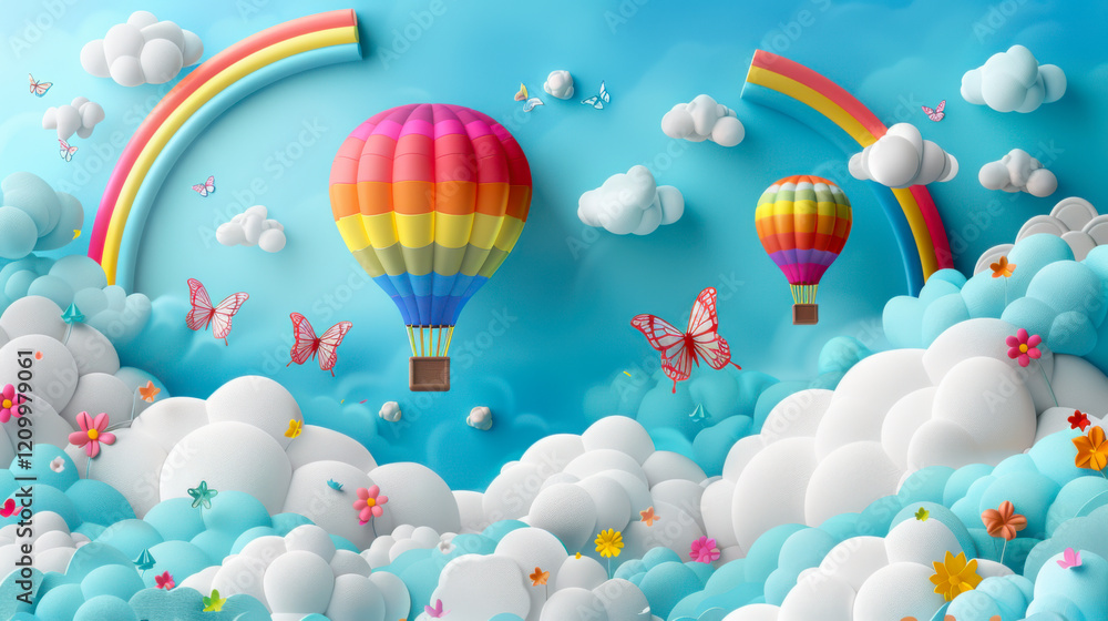 Naklejka premium Beautiful fluffy clouds on blue sky background with summer sun