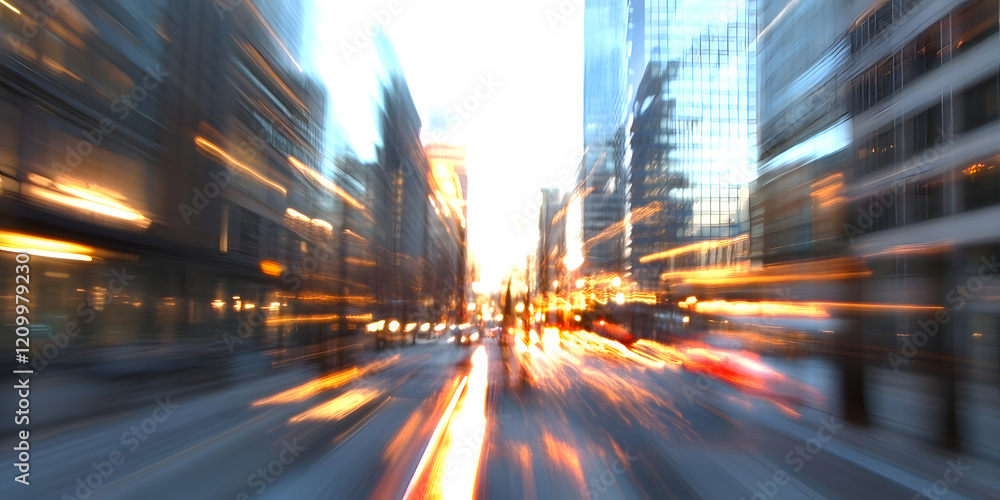 Fototapeta premium Abstract Motion Blur City Lights Scene of Busy Urban Life and Fast-Paced Environment : Generative AI