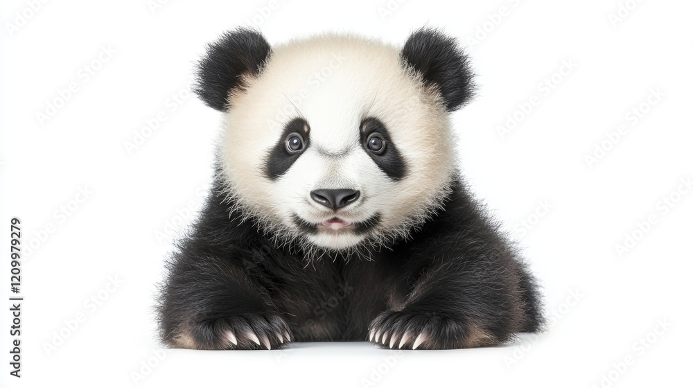 Naklejka premium Adorable Young Panda with Distinctive Black and White Features