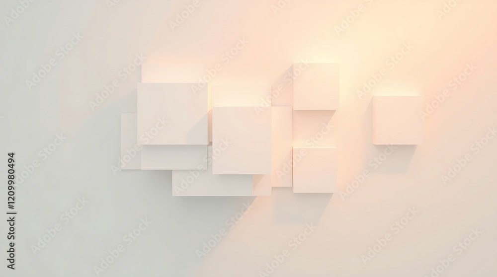 Golden Hour Overhead View of Overlapping 3D Squares with Soft Light on Gradient Background. Golden Hour Overhead View of Overlapping 3D Squares with Soft Light on Gradient Background.