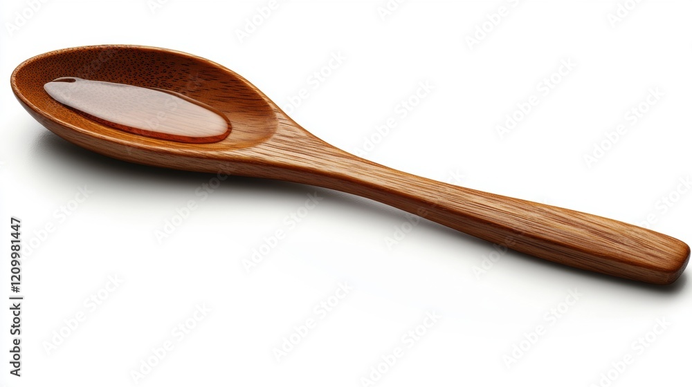 Wooden Spoon with a Glossy Finish on a Clean White Background