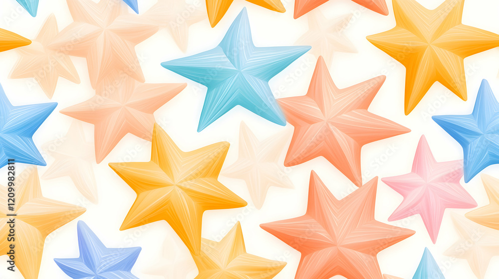 Obraz premium Repeating Geometric Pattern with Multicolored Star Shapes