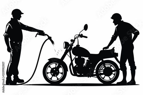 motorcycle Wash Service Silhouette Vector