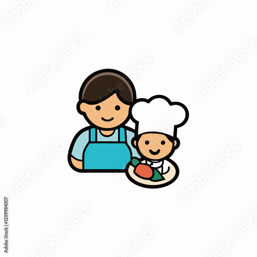 A dreamy sticker of A kid helping a smiling mom cook or clean, with fun kitchen 