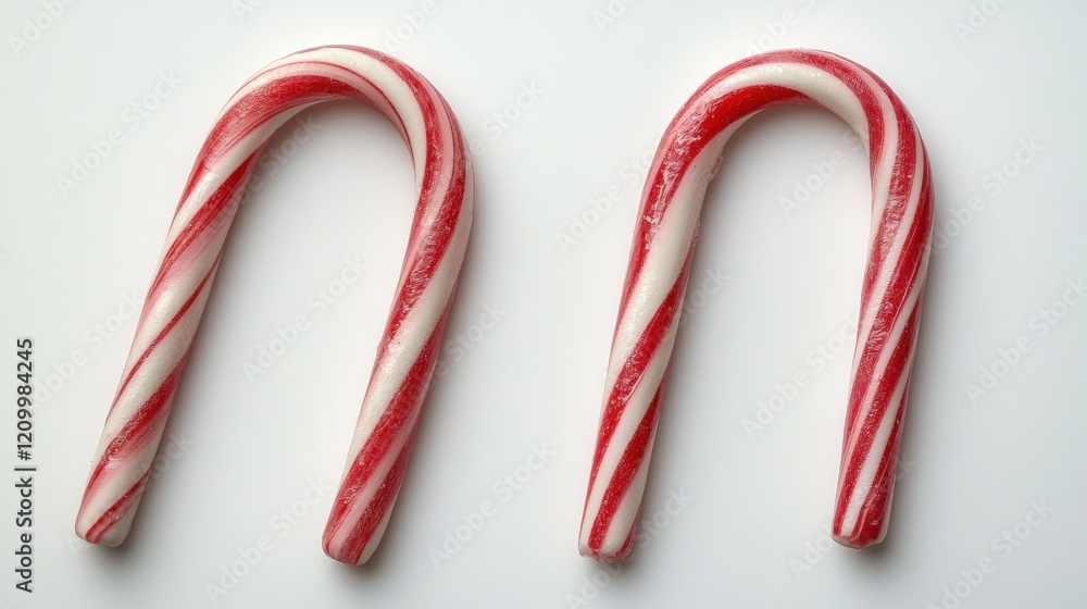 Two Classic Red and White Candy Canes on a Clean White Background Two Classic Red and White Candy Canes on a Clean White Background