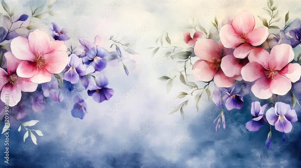 botanical background using watercolor techniques, with soft, blended hues and delicate brushstrokes botanical background using watercolor techniques, with soft, blended hues and delicate brushstrokes