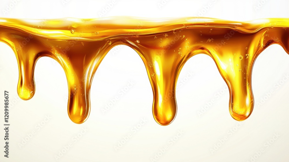 Golden Honey Dripping Smoothly from a Surface Against a Light Background Golden Honey Dripping Smoothly from a Surface Against a Light Background
