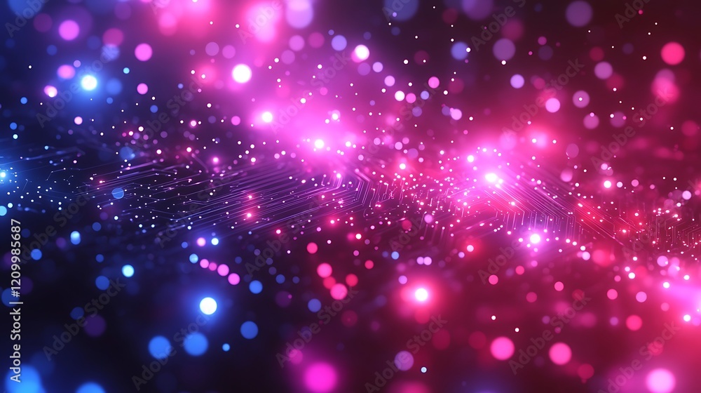 Cosmic Dance of Lights: Pink and blue nebula-like swirls filled with sparkling dust and bokeh lights create a mesmerizing cosmic abstract background. Cosmic Dance of Lights: Pink and blue nebula-like swirls filled with sparkling dust and bokeh lights create a mesmerizing cosmic abstract background.
