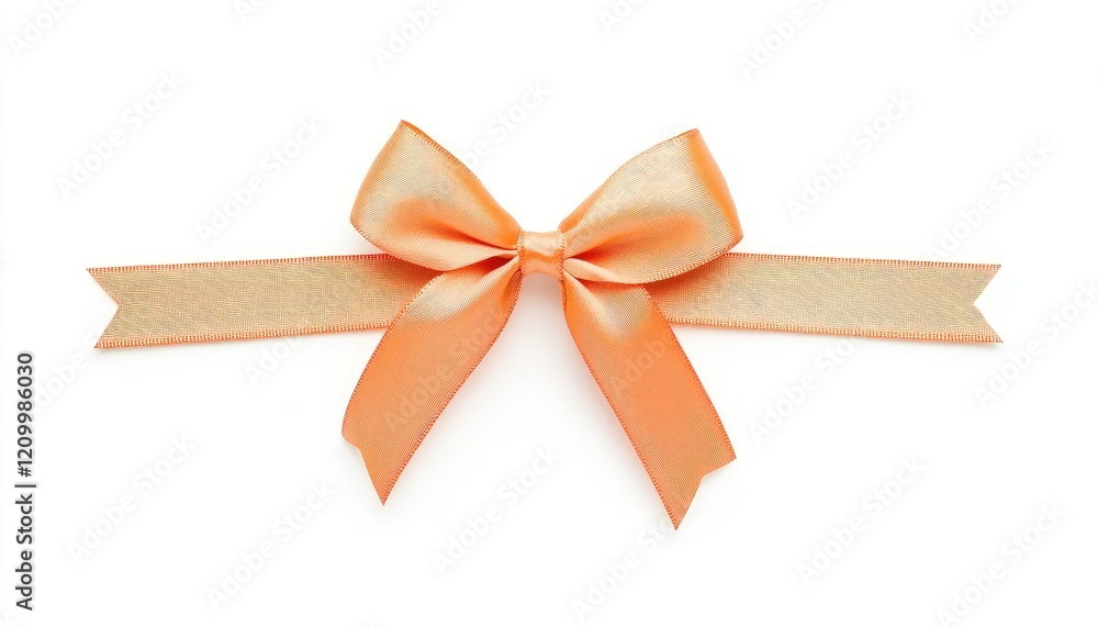 Elegant orange ribbon bow on a white background, perfect for gift wrapping or decoration Elegant orange ribbon bow on a white background, perfect for gift wrapping or decoration