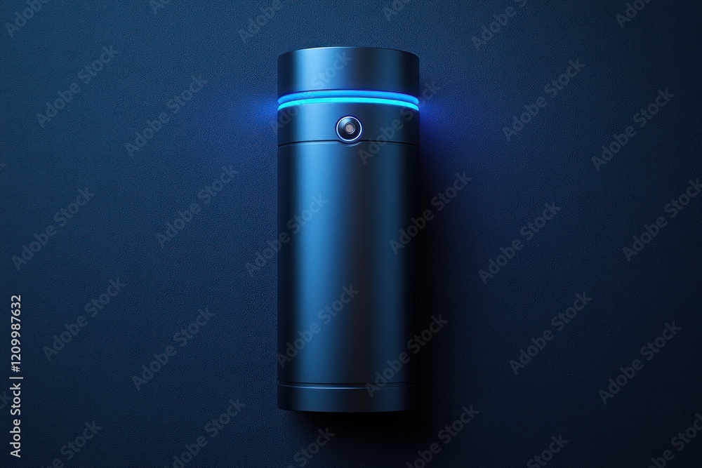 Illuminated metallic thermos, dark background, product shot, advertising Illuminated metallic thermos, dark background, product shot, advertising