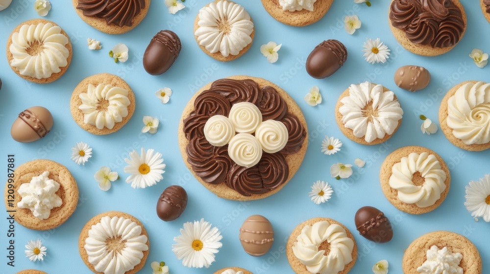 Decorative Cookies with Cream Swirls and Chocolate Eggs Display Decorative Cookies with Cream Swirls and Chocolate Eggs Display