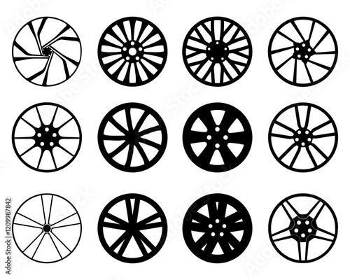 Car wheel rims icon set on a white background		