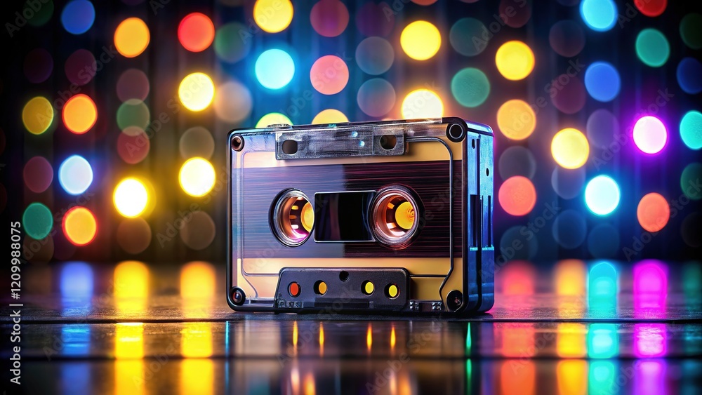 Fototapeta premium Retro cassette tape case, soft focus background. Classic style.